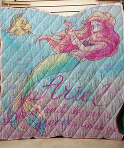 Personalized Little Mermaid Watercolor Plush Throw Quilt Bedding Set, Great for Bedroom Decor and Family Gifts