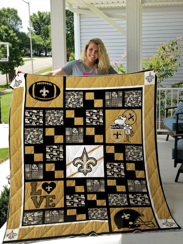 New Orleans Saints Ball Helmet Love Quilt Blanket Bedding Set Gift for Fans