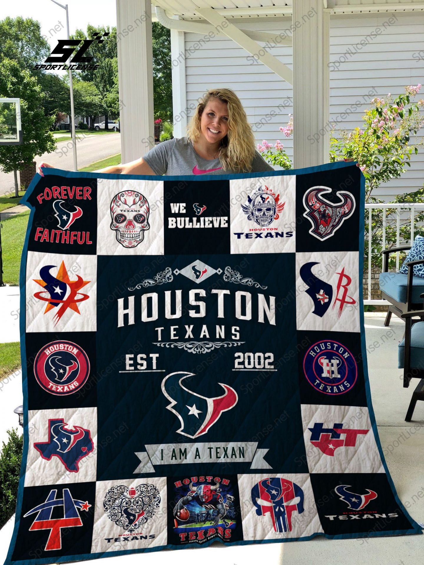 Houston Texans Blue Bedding Set Quilt Blanket for Home Decor Gift for Fans
