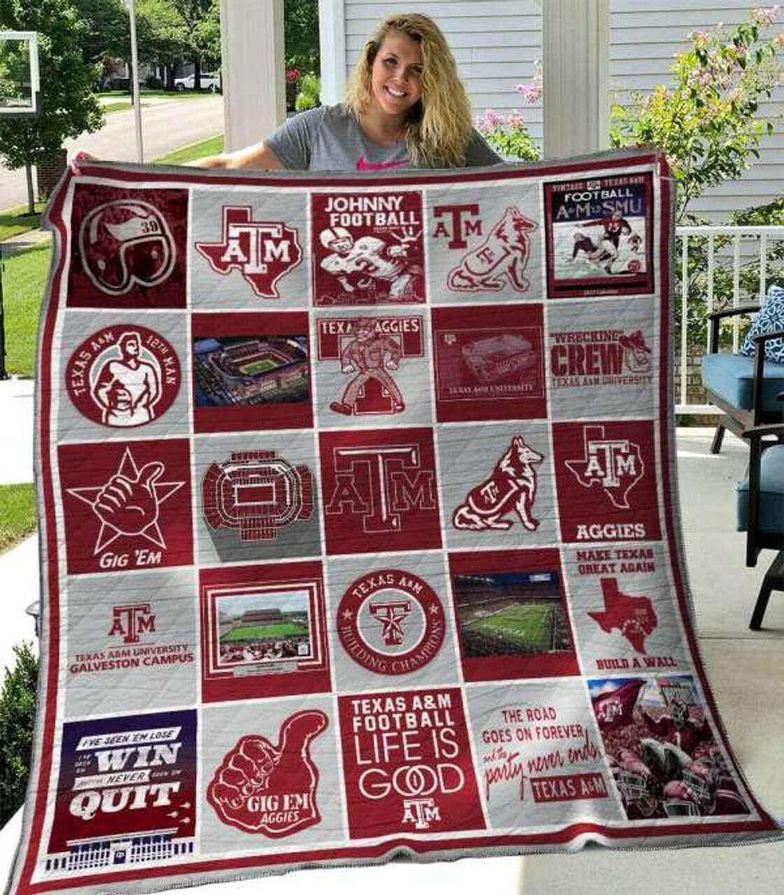 NCAA Texas A&M Aggies Vintage Stadium Quilt Blanket Bedding Set Personalized Home Decor