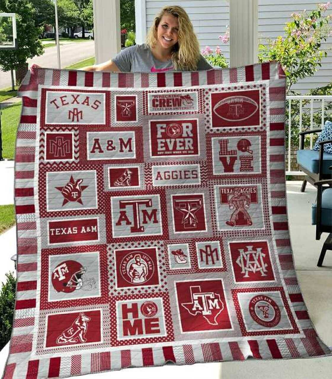 NCAA Texas A&M Aggies Vintage Logo Quilt Blanket Bedding Set Perfect for Fans