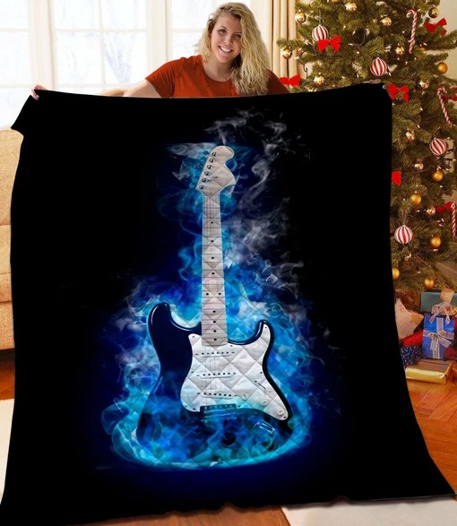Personalized Electric Guitar Quilt Blanket Bedding Set with Custom Text for Home Decoration and Gifts for Family