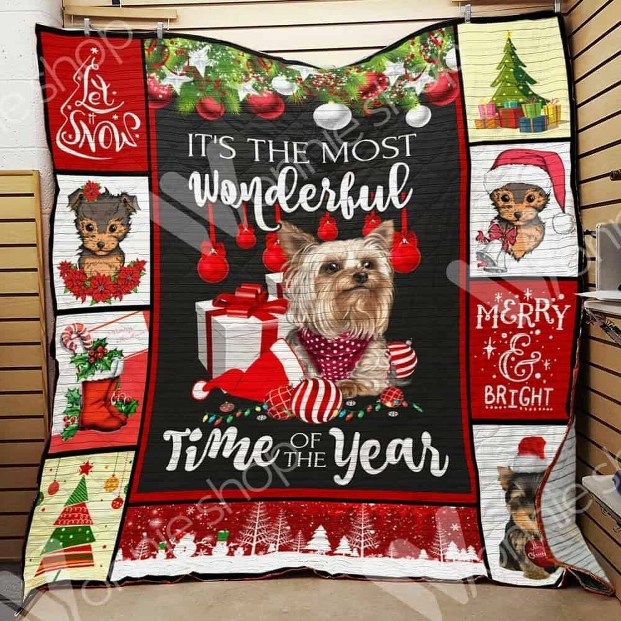 Yorkshire Terrier Christmas Quilt Bedding Set - Perfect for Family Gifts and Bedroom Decor
