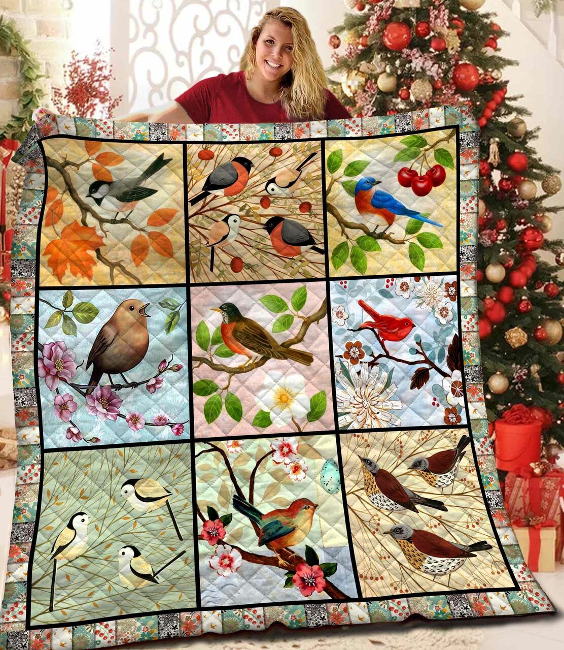 Unique Bird Quilt Bedding Set with Personalized Name or Quote for Family Gifts