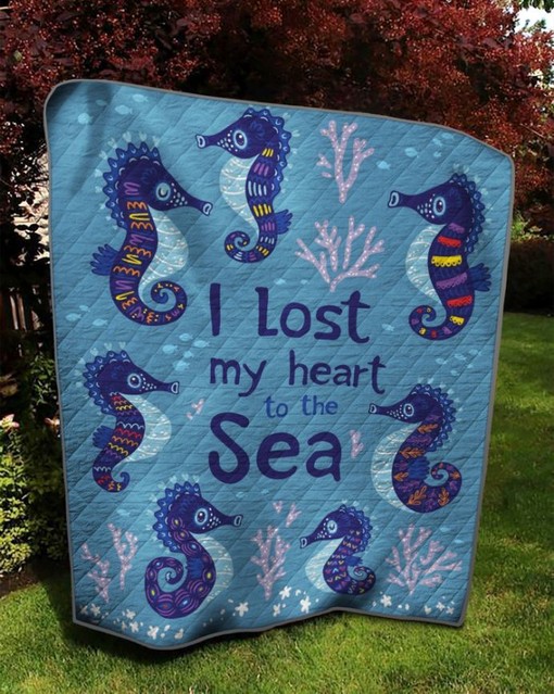 Sea Horse I Lost My Heart To The Sea Quilt Bedding Set Blanket