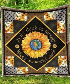 Colorful What A Wonderful World Sunflower Gift Quilt Bedding Set Bedroom Decor, Gifts for Family