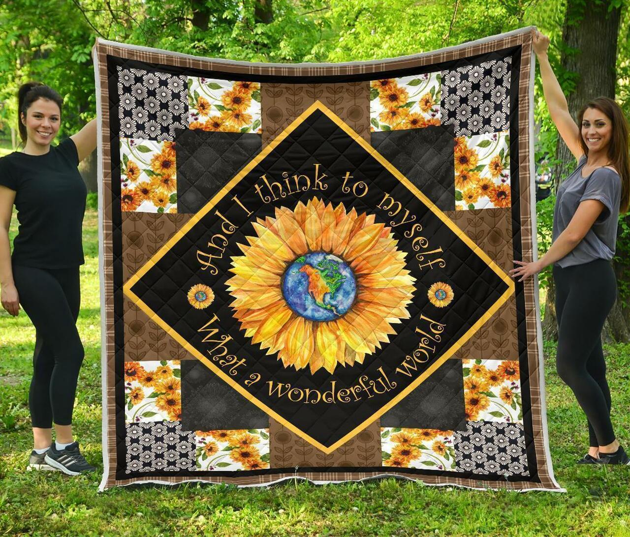 Colorful What A Wonderful World Sunflower Gift Quilt Bedding Set Bedroom Decor, Gifts for Family