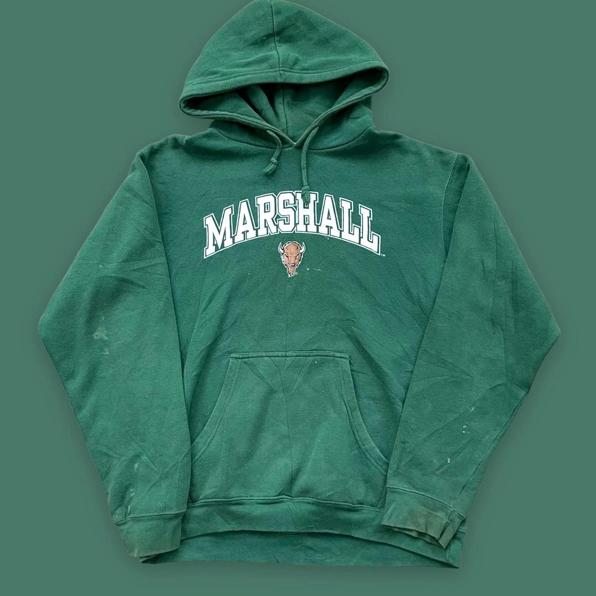 Vintage Style Marshall University Spell Out Hoodie/ Pine Green L Hoodie T-Shirt Sweatshirt Full Size Gifts for Fans