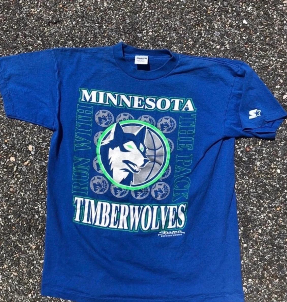 Vintage Style Minnesota Timberwolves Starter Shirt Hoodie Sweatshirt Reprinted Full Size Gifts for NBA Fans