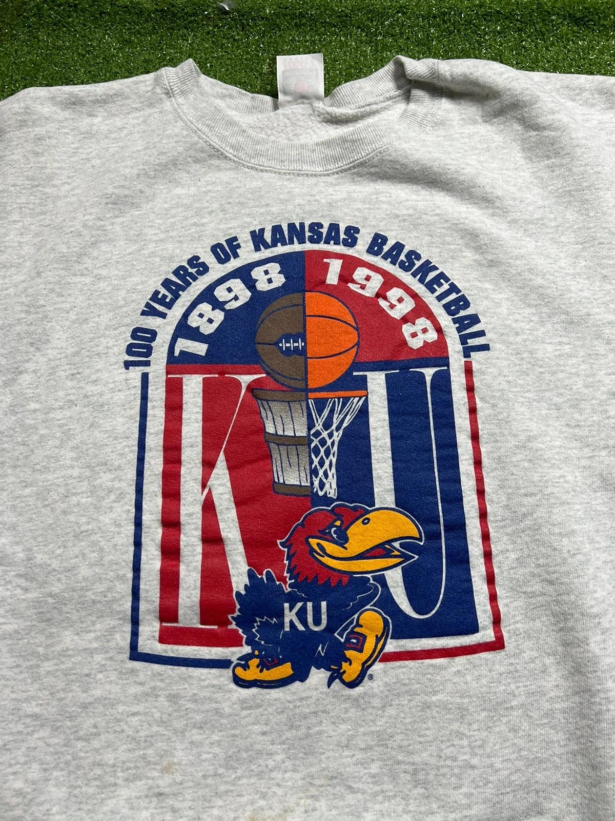 Vintage Style 100 Years of Kansas University Basketball Crewneck Hoodie T-Shirt Sweatshirt Full Size Gifts for Fans - Image 2