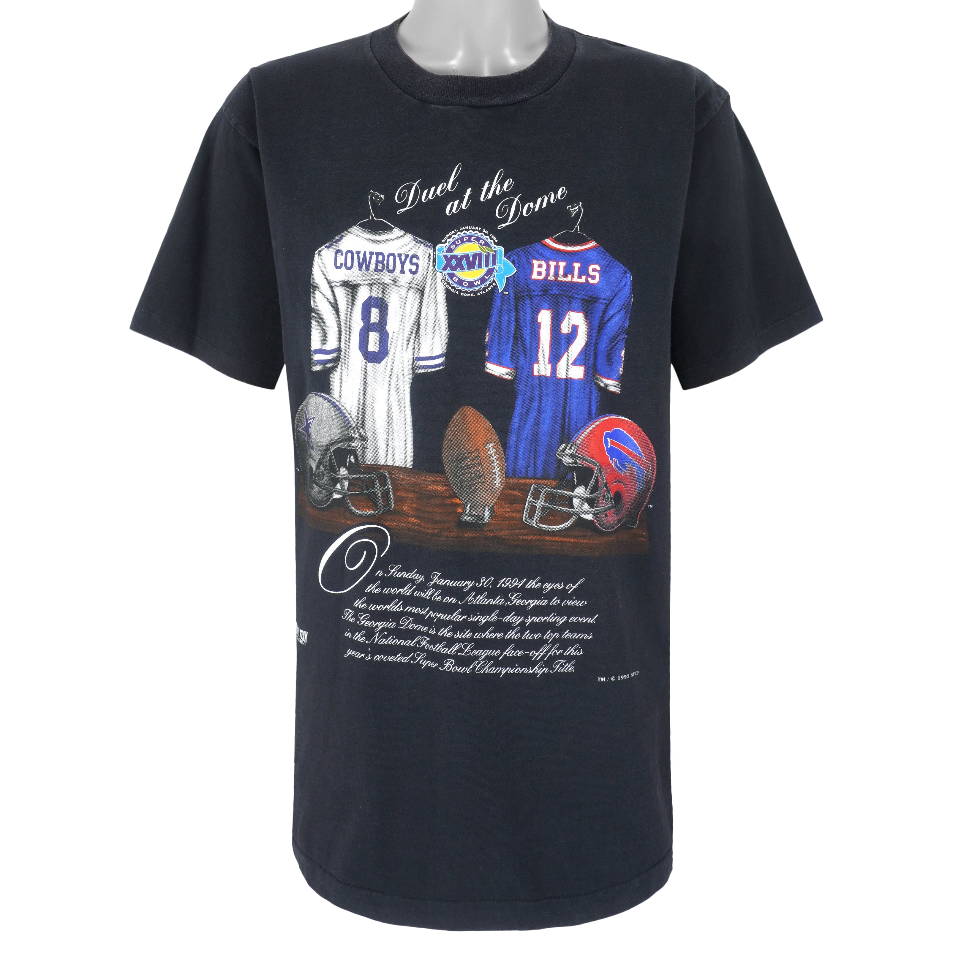 Nfl Cowboys Vs Bills Super Bowl 28Th T-Shirt 1993 Vintage Style Hoodie Sweatshirt Reprinted Full Size Gifts for Fans