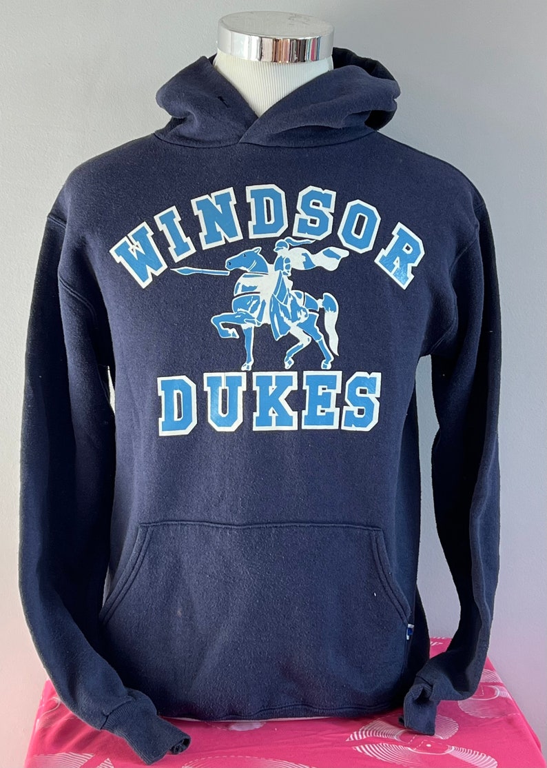Vintage 1980s Windsor Dukes Sports Blue Russell Athletic Hoodie Sweatshirt Hoodie Shirt Gifts for Fans