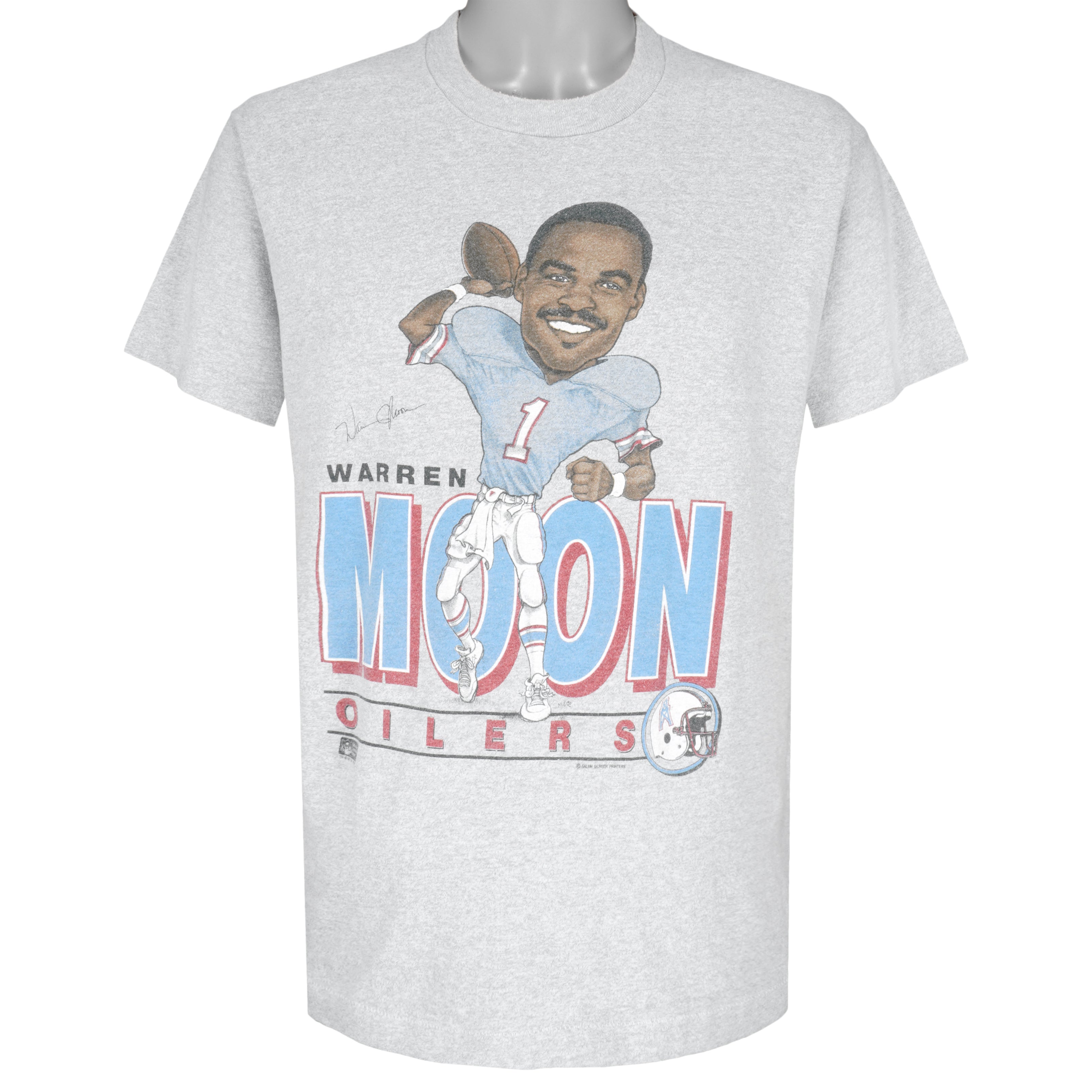 Nfl Houston Oilers Warren Moon Caricature T-Shirt 1990s Vintage Style Hoodie Sweatshirt Reprinted Full Size Gifts for Fans