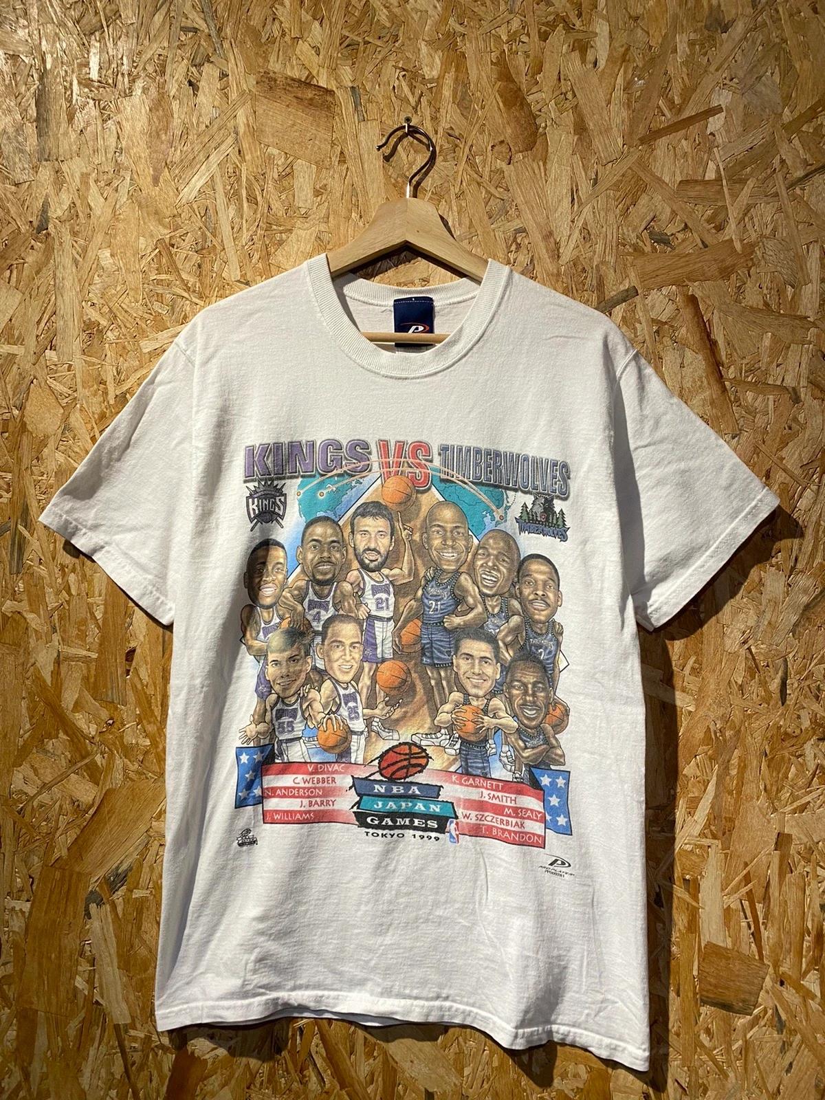 Vintage Style NBA King Vs Timberwolvers 1999 Tokyo Japan Games Shirt Hoodie Sweatshirt Reprinted Full Size Gifts for NBA Fans