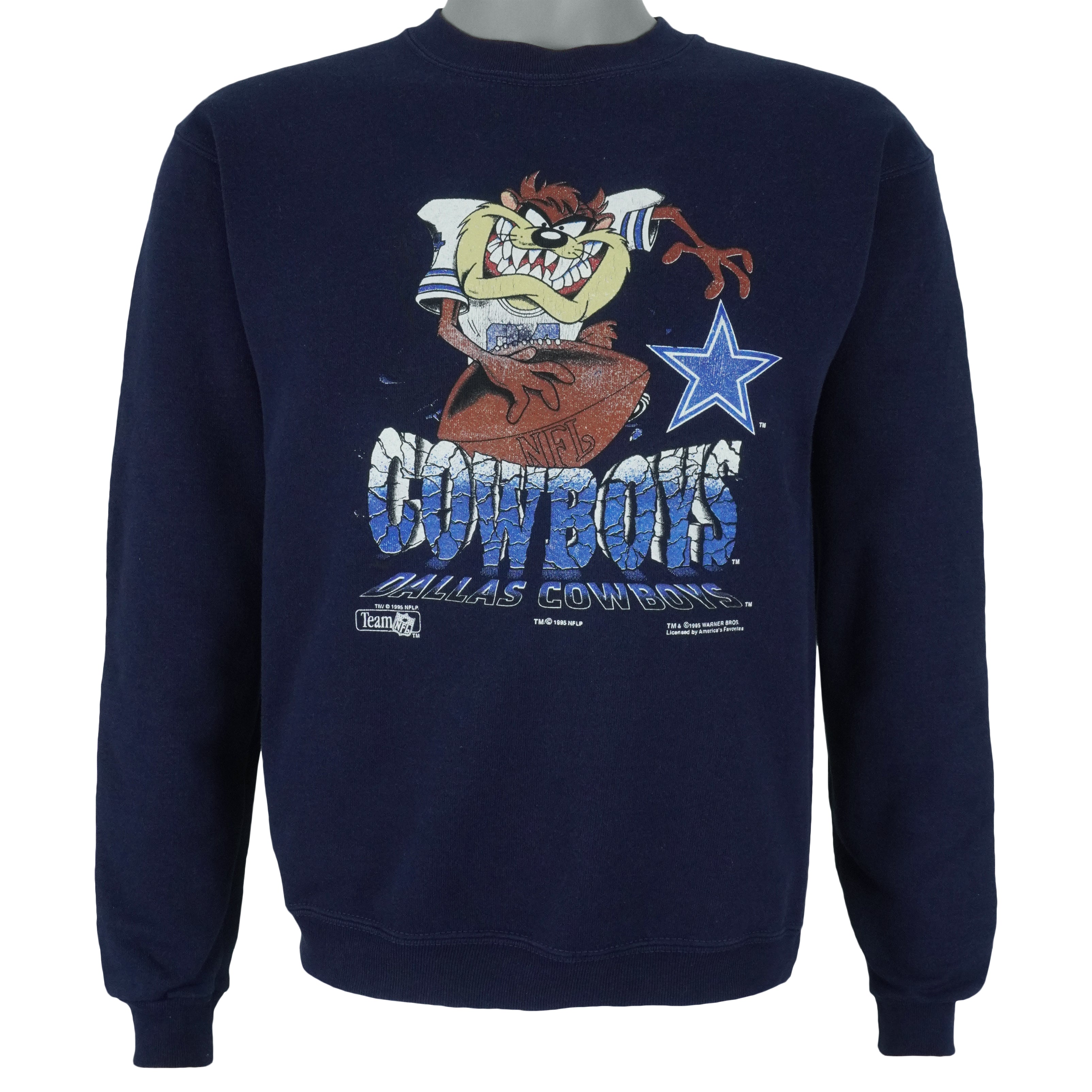 Nfl Dallas Taz X Cowboys Crew Neck Sweatshirt 1995 Vintage Style Hoodie Shirt Reprinted Full Size Gifts for Fans