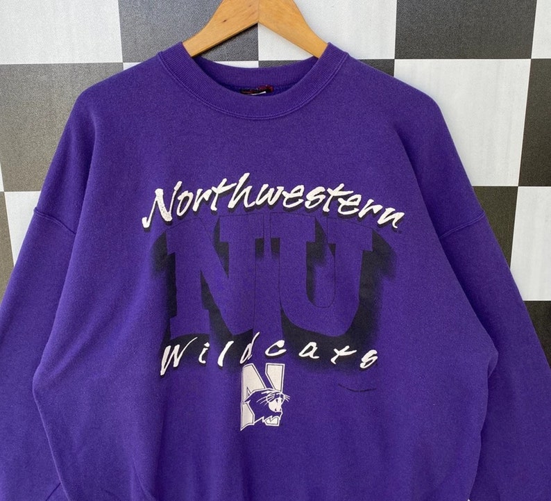 Vintage 90s Northwestern Wildcats Sweatshirt, Jumper Northwestern Wildcats Crewneck, Big Logo Northwestern Wildcats Shirt - Image 2