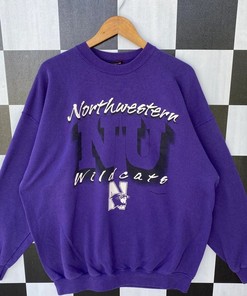 Vintage 90s Northwestern Wildcats Sweatshirt, Jumper Northwestern Wildcats Crewneck, Big Logo Northwestern Wildcats Shirt