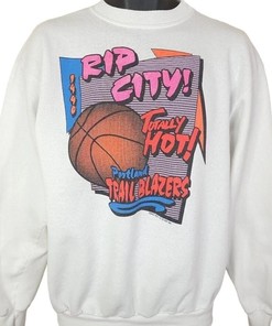 Portland Trail Blazers Sweatshirt Vintage 90s 1990 Rip City Shirt Hoodie Sweatshirt Reprinted Full Size Gifts for NBA Fans
