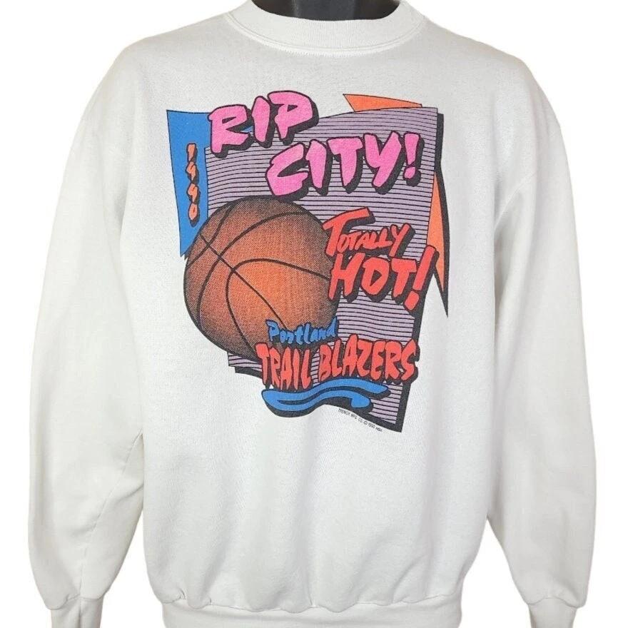 Portland Trail Blazers Sweatshirt Vintage 90s 1990 Rip City Shirt Hoodie Sweatshirt Reprinted Full Size Gifts for NBA Fans