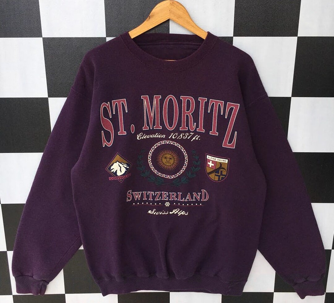 Vintage 90s St. Moritz Switzerland Sweatshirt, Jumper St Moritz Switzerland Crewneck, Big Logo St Moritz Switzerland Shirt