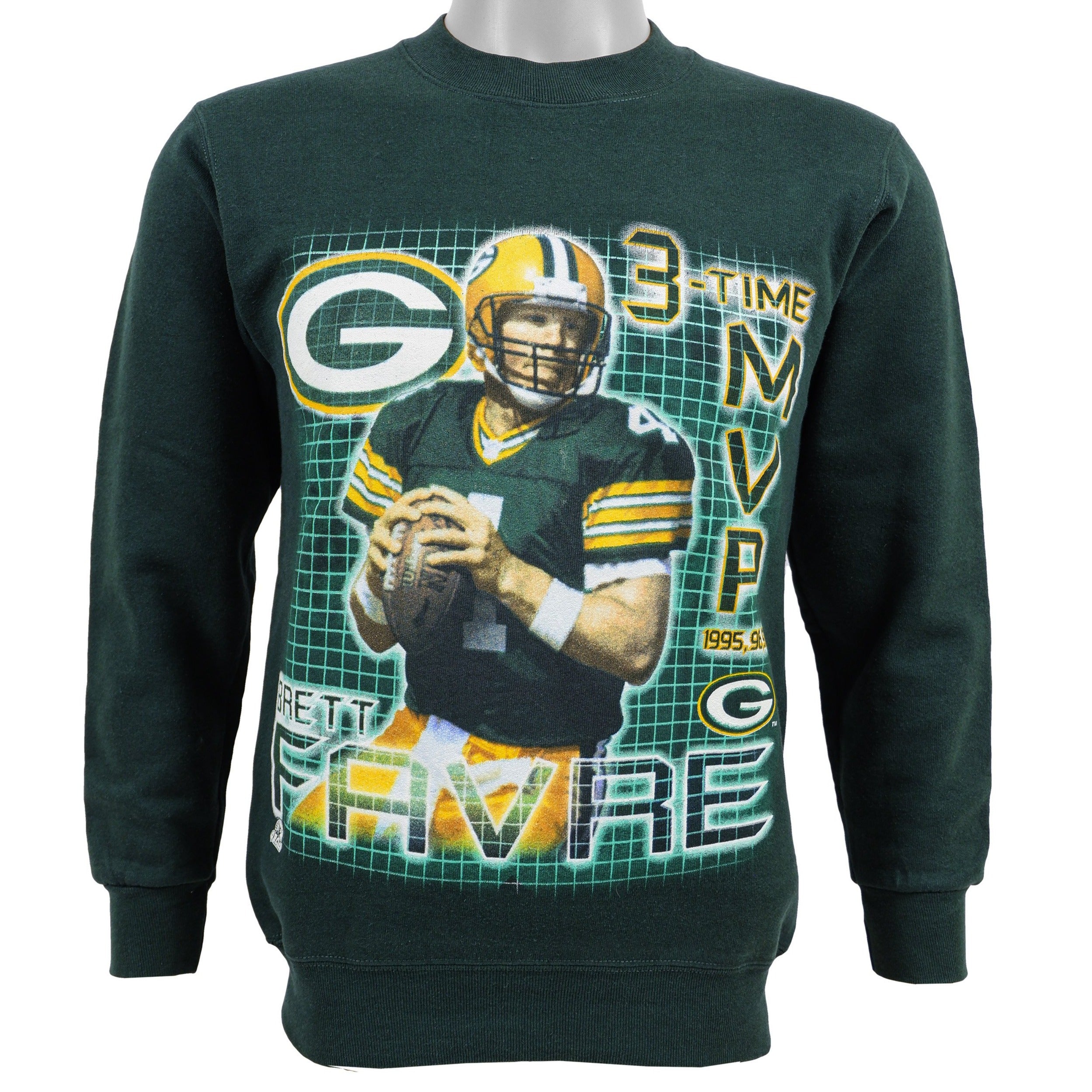 Nfl Packers Brett Favre 3 Time Mvp Crew Neck Sweatshirt 1997 Vintage Style Hoodie Shirt Reprinted Full Size Gifts for Fans