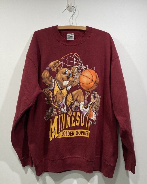 Vintage 90’S Minnesota Golden Gophers Crewneck Sweatshirt Full Size, Minnesota Gophers University Basketball Fan Shirt
