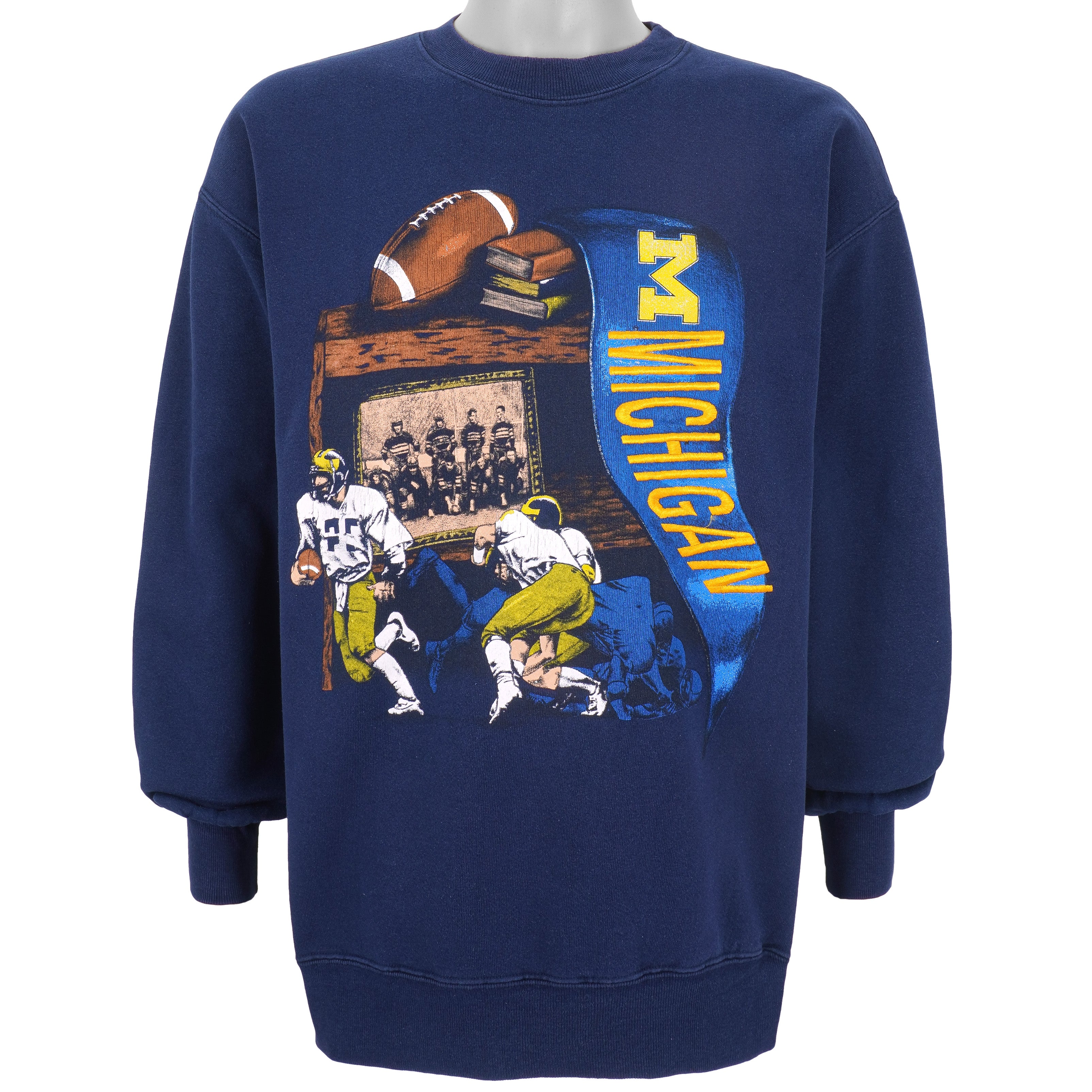 Nfl Michigan Wolverines Crew Neck Sweatshirt 1990s Vintage Style Hoodie Shirt Reprinted Full Size Gifts for Fans