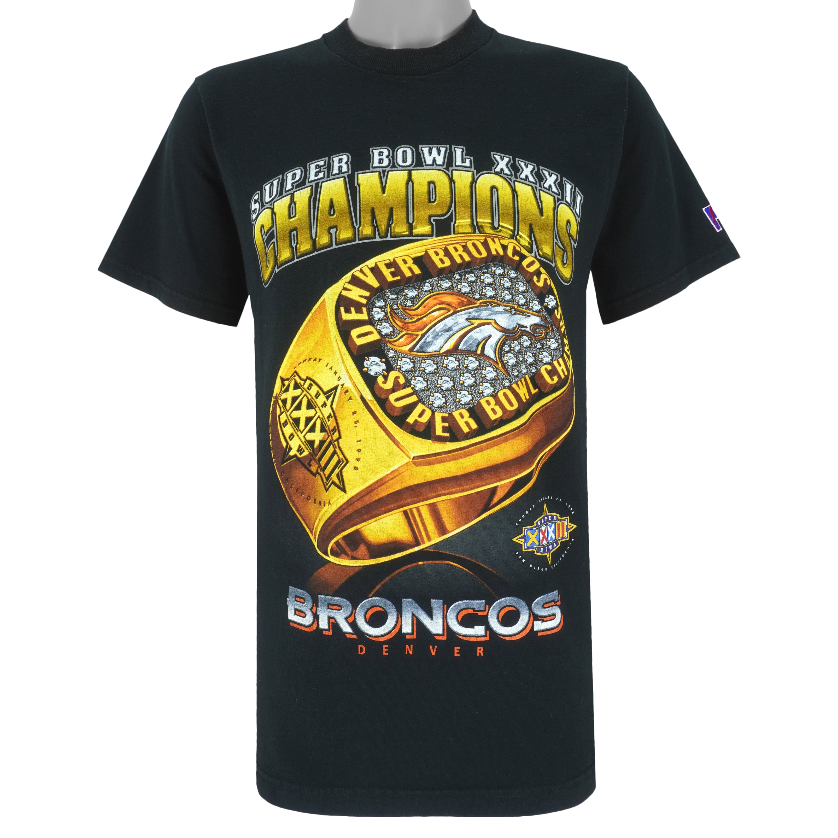 Nfl Denver Broncos, Super Bowl 32Th Champions Ring T-Shirt 1998 Vintage Style Hoodie Sweatshirt Reprinted Full Size Gifts for Fans