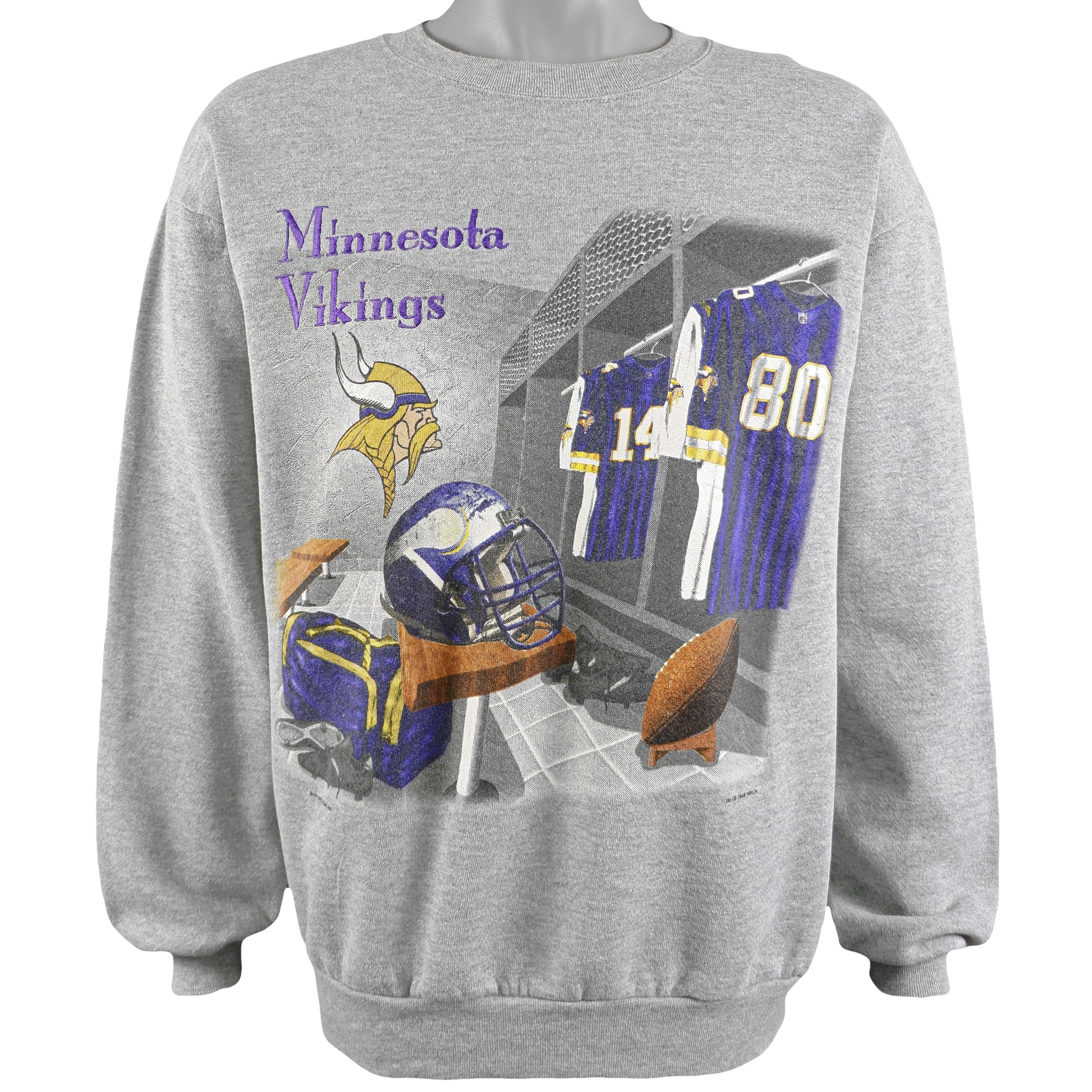1995 Vintage Style NFL Minnesota Vikings Crew Neck Sweatshirt Hoodie Shirt Reprinted Full Size Gifts for Fans