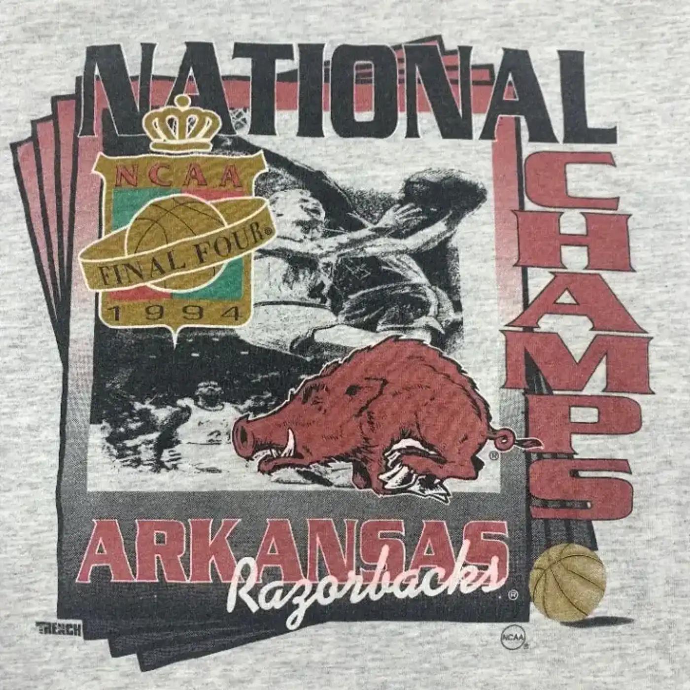90s Arkansas Razorbacks Final Four T-Shirt Sweatshirt Pullover Hoodie Reprinted Full Color Full Size Gift for NCAA Fans - Image 2