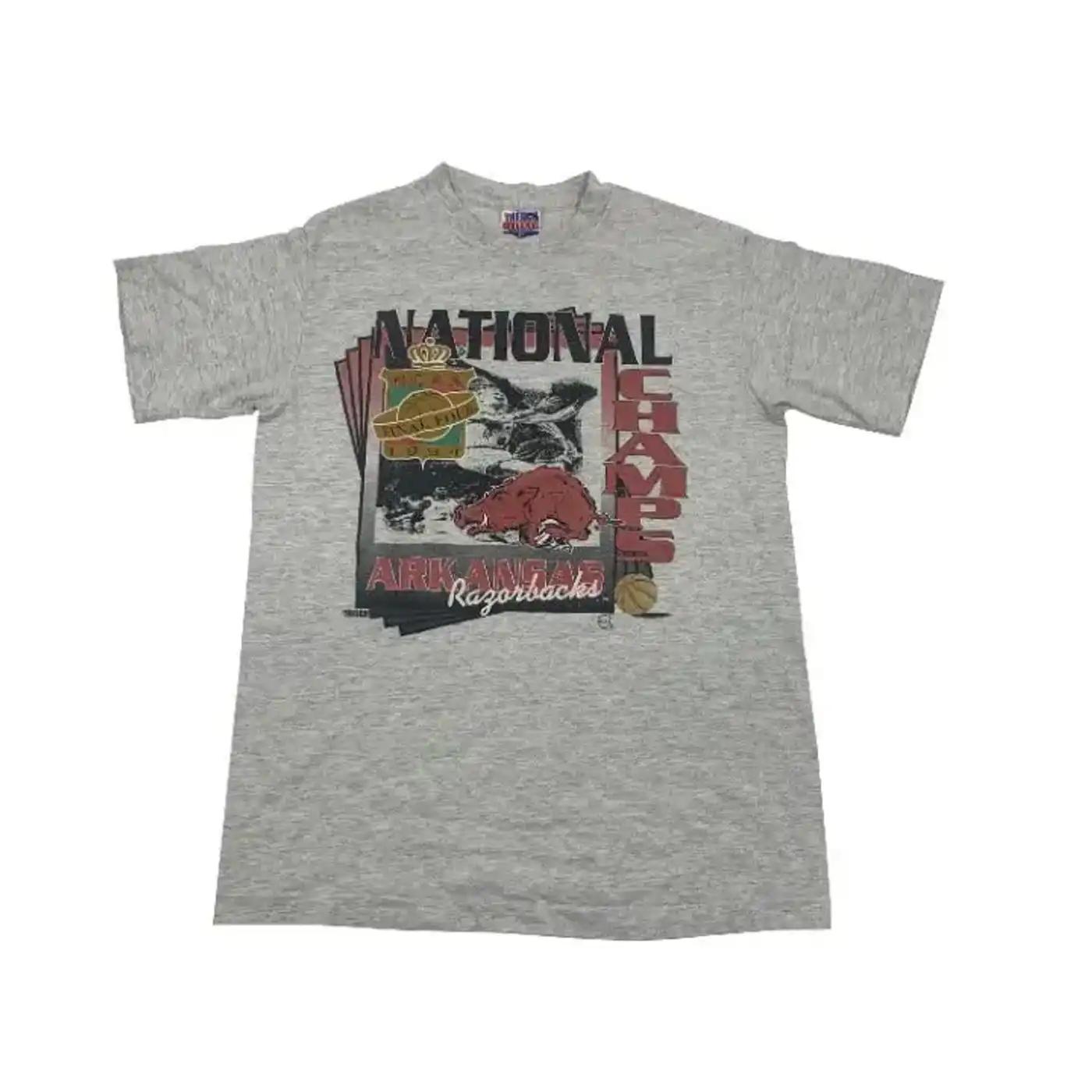 90s Arkansas Razorbacks Final Four T-Shirt Sweatshirt Pullover Hoodie Reprinted Full Color Full Size Gift for NCAA Fans
