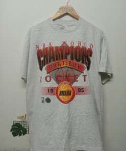Vintage Style 1995 Houston Rockets Back To Back Champions Shirt Hoodie Sweatshirt Reprinted Full Size Gifts for NBA Fans