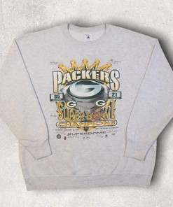 Vintage Style Green Bay Packers Super Bowl Crewneck T Shirt Hoodie Sweatshirt Full Size Full Color Gift for NFL Fans