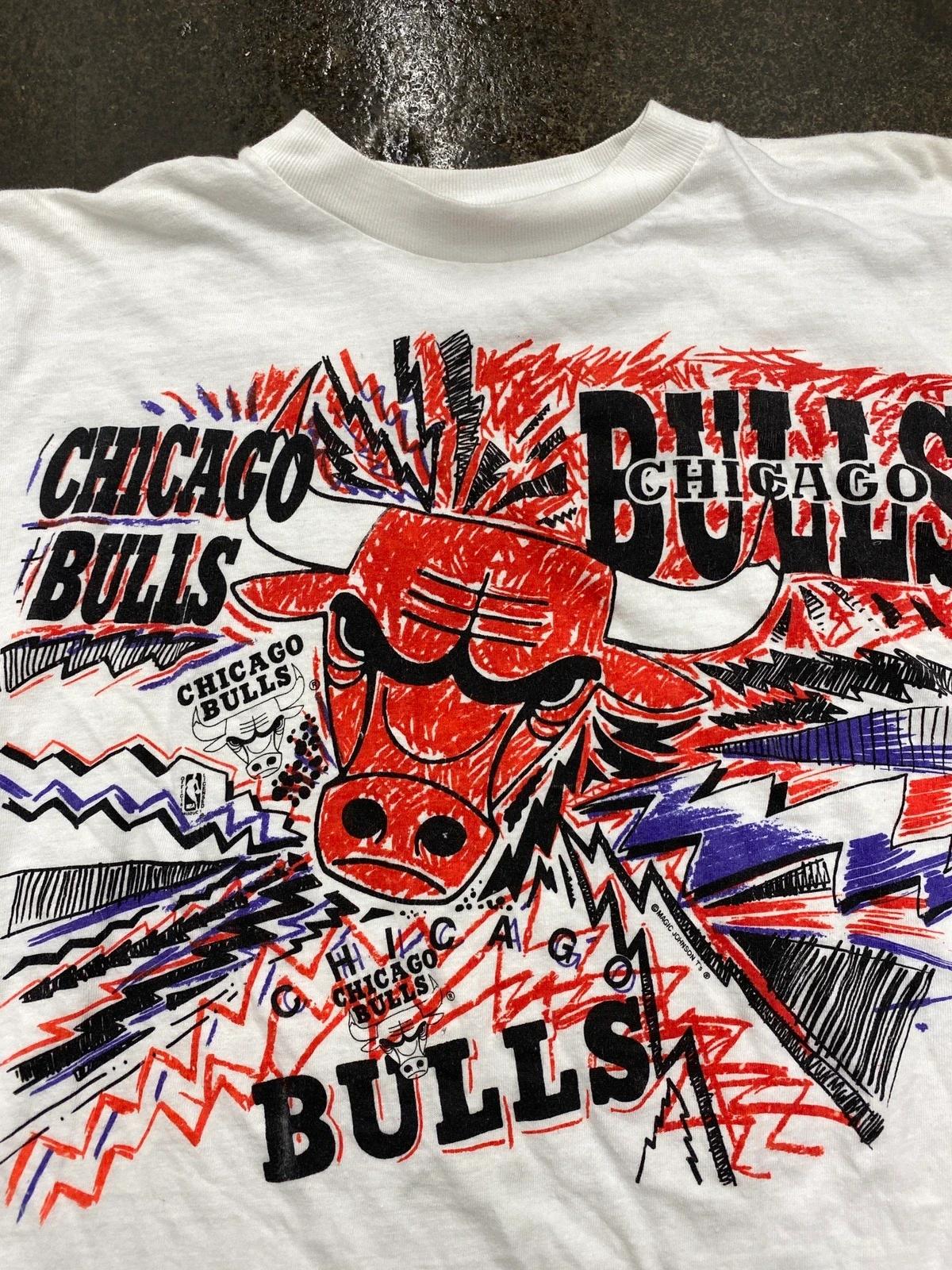 Vintage Style 90s Chicago Bulls Magic Johnson T's Cracked Logo Shirt Hoodie Sweatshirt Reprinted Full Size Gifts for NBA Fans - Image 3