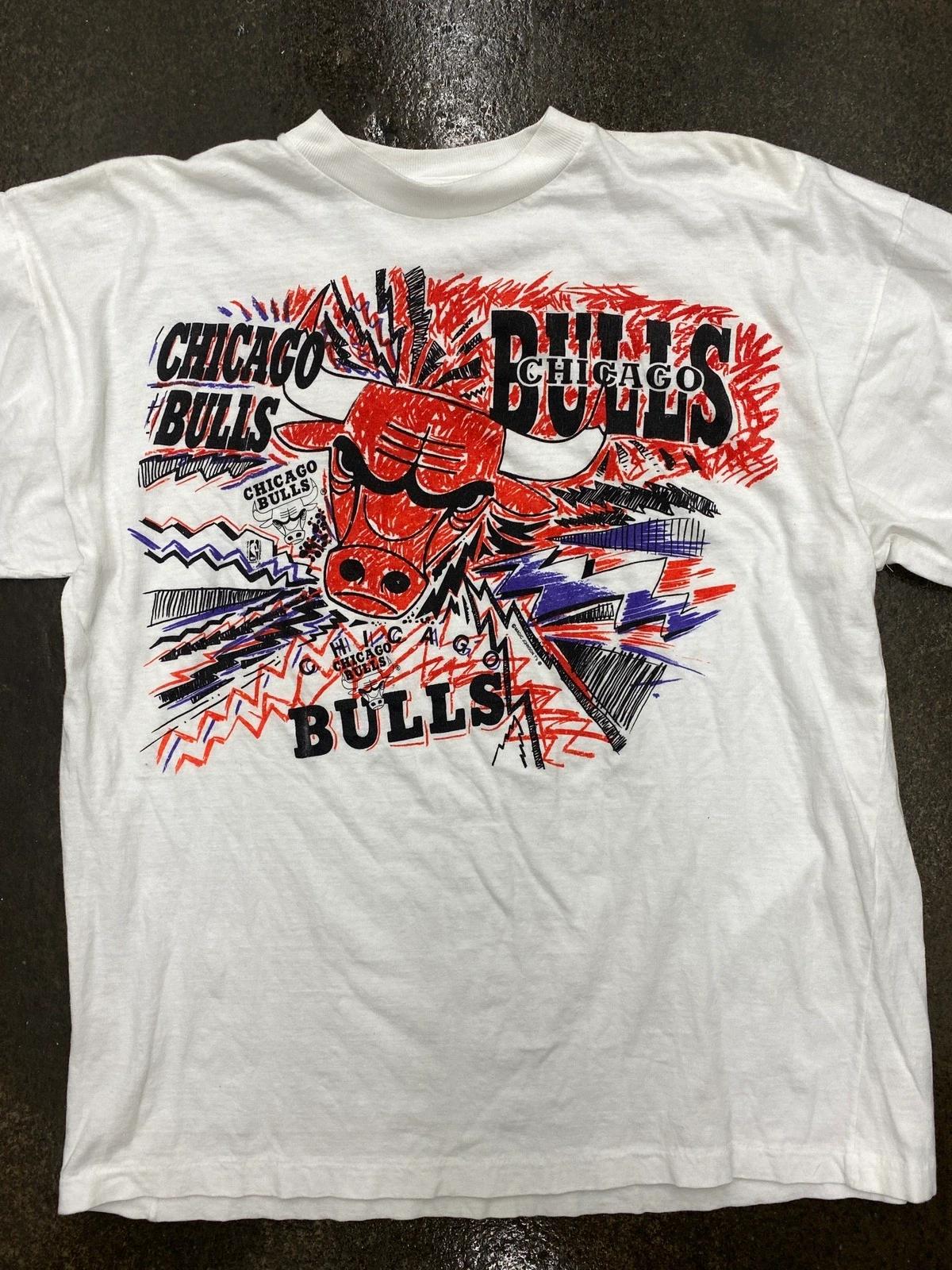 Vintage Style 90s Chicago Bulls Magic Johnson T's Cracked Logo Shirt Hoodie Sweatshirt Reprinted Full Size Gifts for NBA Fans - Image 2