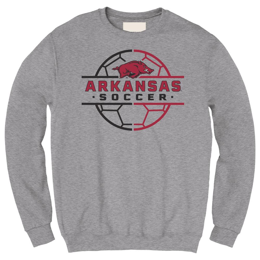 Arkansas Razorbacks Hoodie Sweatshirt Shirt Full Size for NCAA Fans, Arkansas Razorbacks Soccer Ball Grid Crew