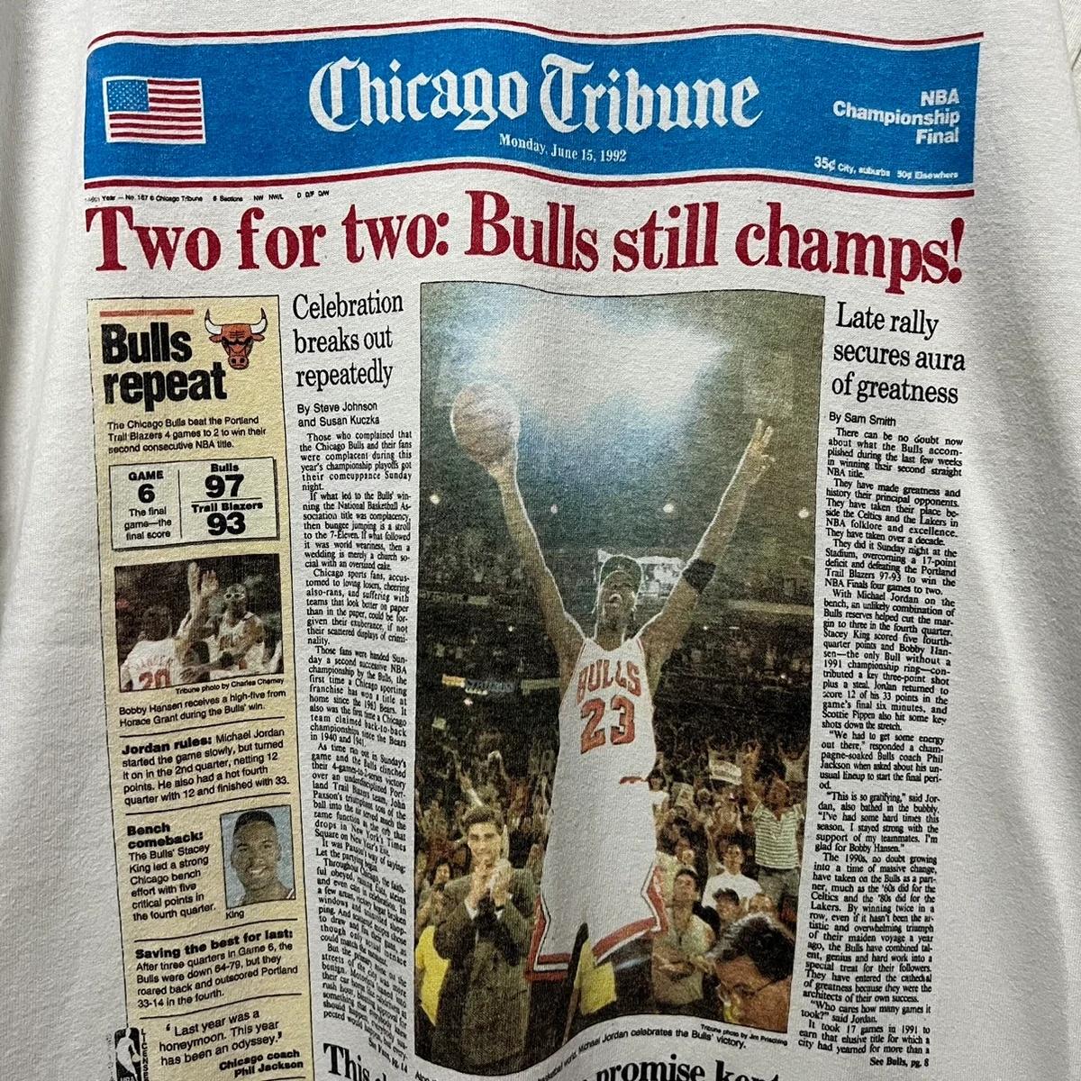 Vintage Style Chicago Bulls NBA Champion Front Page Newspaper Shirt Hoodie Sweatshirt Reprinted Full Size Gifts for NBA Fans - Image 2