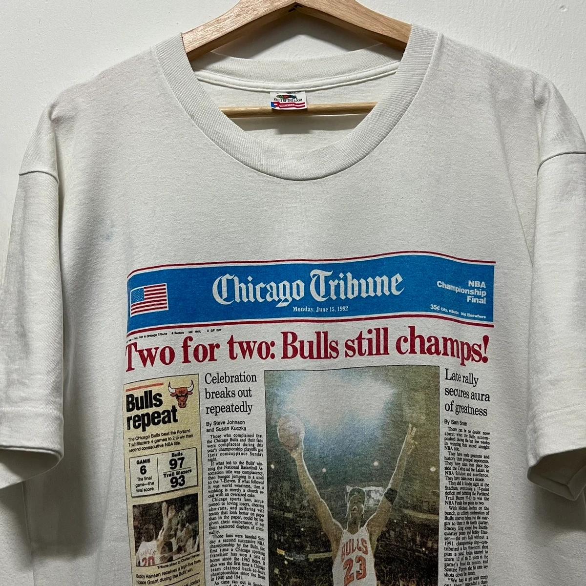 Vintage Style Chicago Bulls NBA Champion Front Page Newspaper Shirt Hoodie Sweatshirt Reprinted Full Size Gifts for NBA Fans