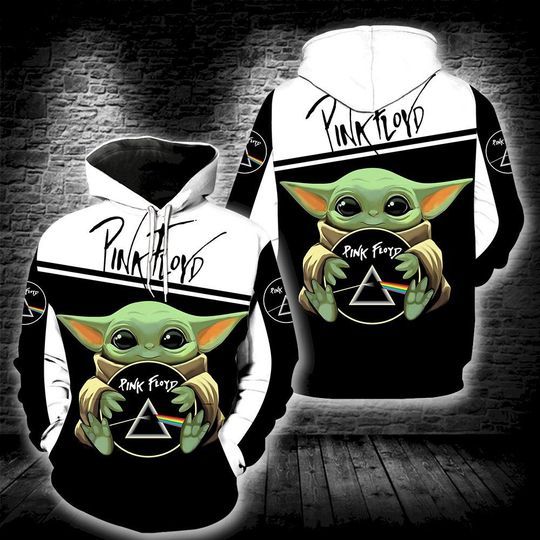 Baby Yoda X Pink Floyd Rock Band Music 3D Zip Hoodie