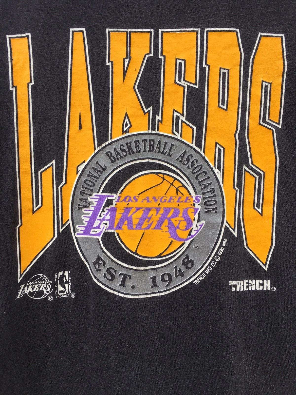 Vintage Style L.A Lakers Big Logo Tshirt By Trench Shirt Hoodie Sweatshirt Reprinted Full Size Gifts for NBA Fans - Image 2