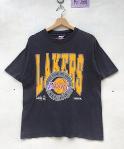 Vintage Style L.A Lakers Big Logo Tshirt By Trench Shirt Hoodie Sweatshirt Reprinted Full Size Gifts for NBA Fans