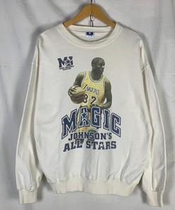 Vintage Style Magic Johnson All Stars Lakers Shirt Hoodie Sweatshirt Reprinted Full Size Gifts for NBA Fans