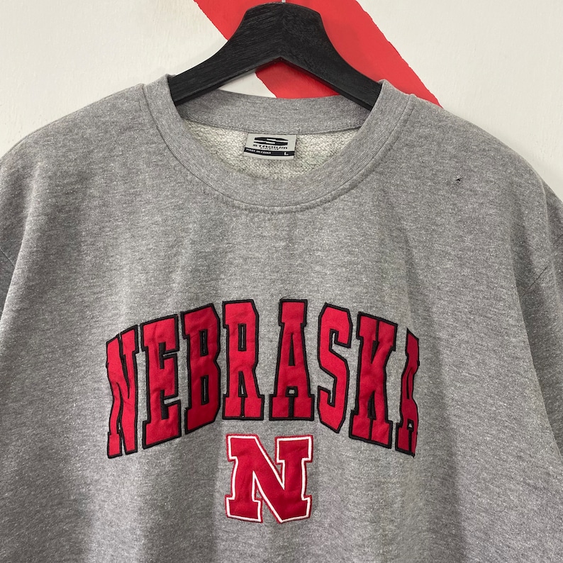 Vintage Nebraska Cornhuskers Sweatshirt Nebraska Crewneck University Nebraska Sweater Nebraska Cornhuskers Logo Grey - Image 2