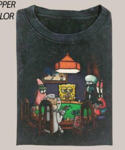 Vintage SpongeBob Playing Poker Graphic Tee - Funny Gift for Poker Lovers