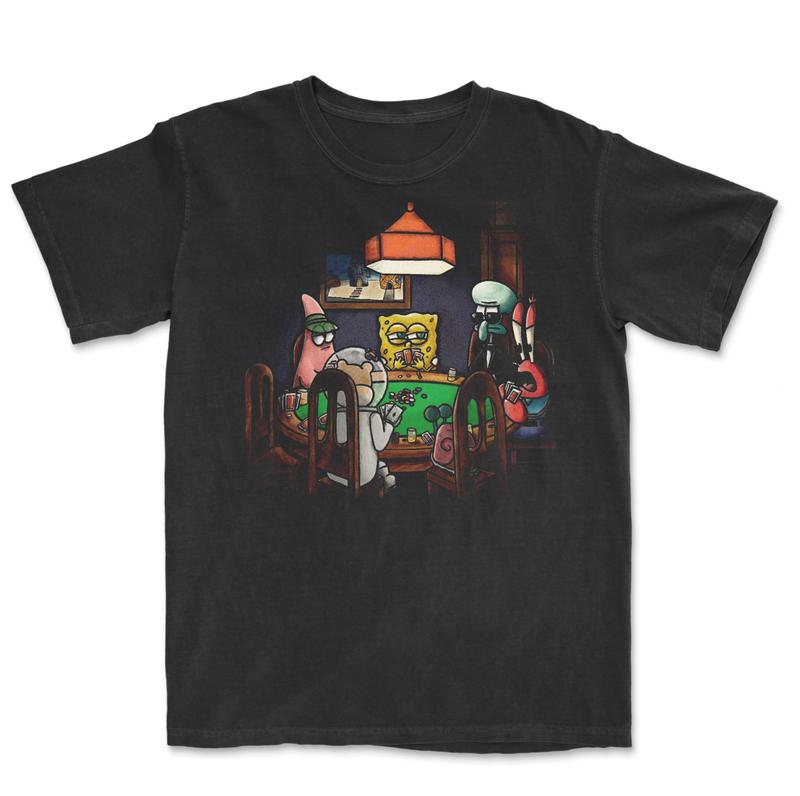 Vintage SpongeBob Playing Poker Graphic Tee - Funny Gift for Poker Lovers