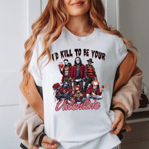 Edgy Valentine's Day Graphic Tee - "I'D KILL TO BE YOUR VALENTINE" Horror Tee