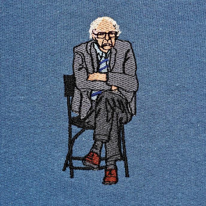 Bernie Sanders Meme-Inspired Embroidered Crewneck Sweatshirt - Funny Viral Hug at Home Hoodie
