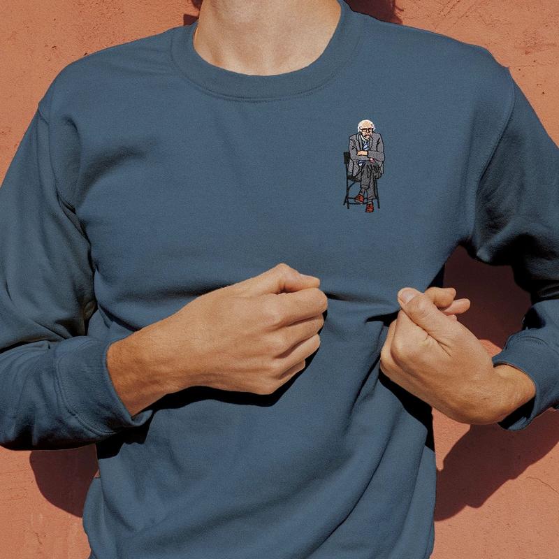 Bernie Sanders Meme-Inspired Embroidered Crewneck Sweatshirt - Funny Viral Hug at Home Hoodie
