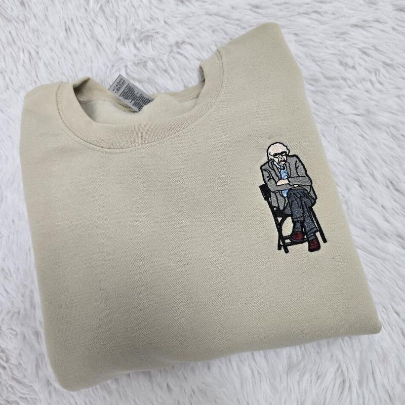 Bernie Sanders Meme-Inspired Embroidered Crewneck Sweatshirt - Funny Viral Hug at Home Hoodie
