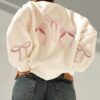 Stylish Women's Butterfly Print Crew Neck Pullover – Casual Long Sleeve Sweatshirt for Spring & Fall